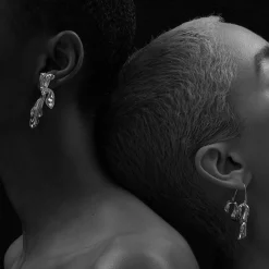 Boucles D'Oreilles Drapees Pendantes (Argent)